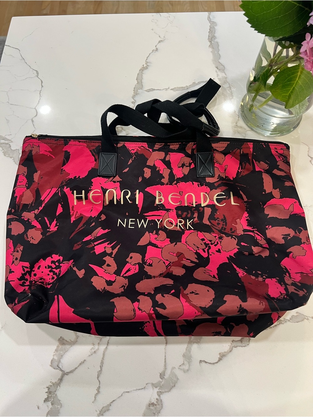 Henri Bendel New York Limited Edition Floral Pink & Black Shoulder Tote Bag